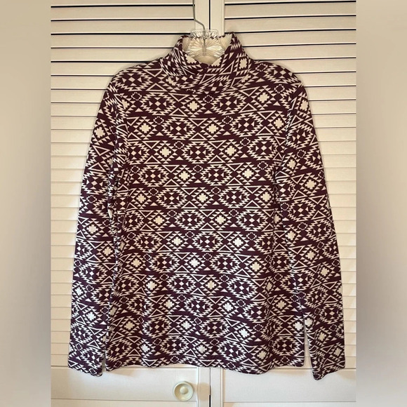 Duluth Women Mock Turtleneck Purple White Aztec Print Sweater S’no Sweat Medium - Picture 5 of 16